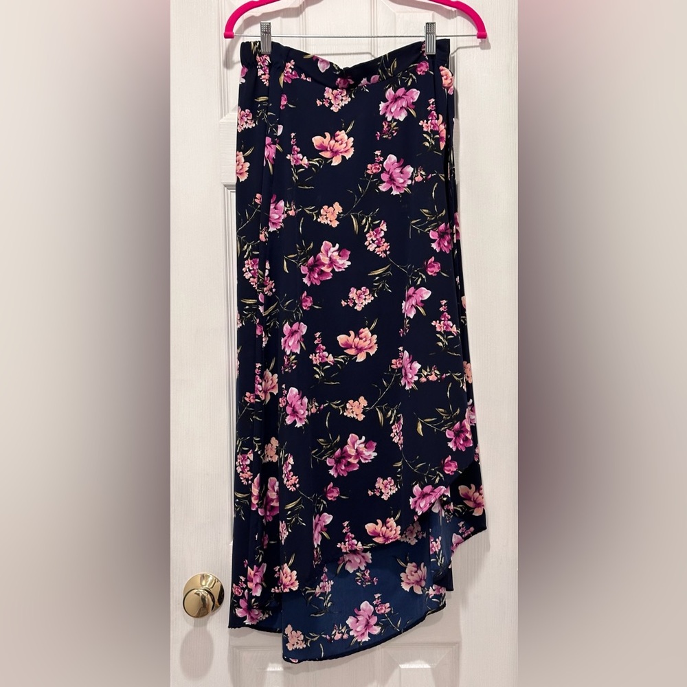 Les Lia navy floral faux wrap full-length skirt (M)